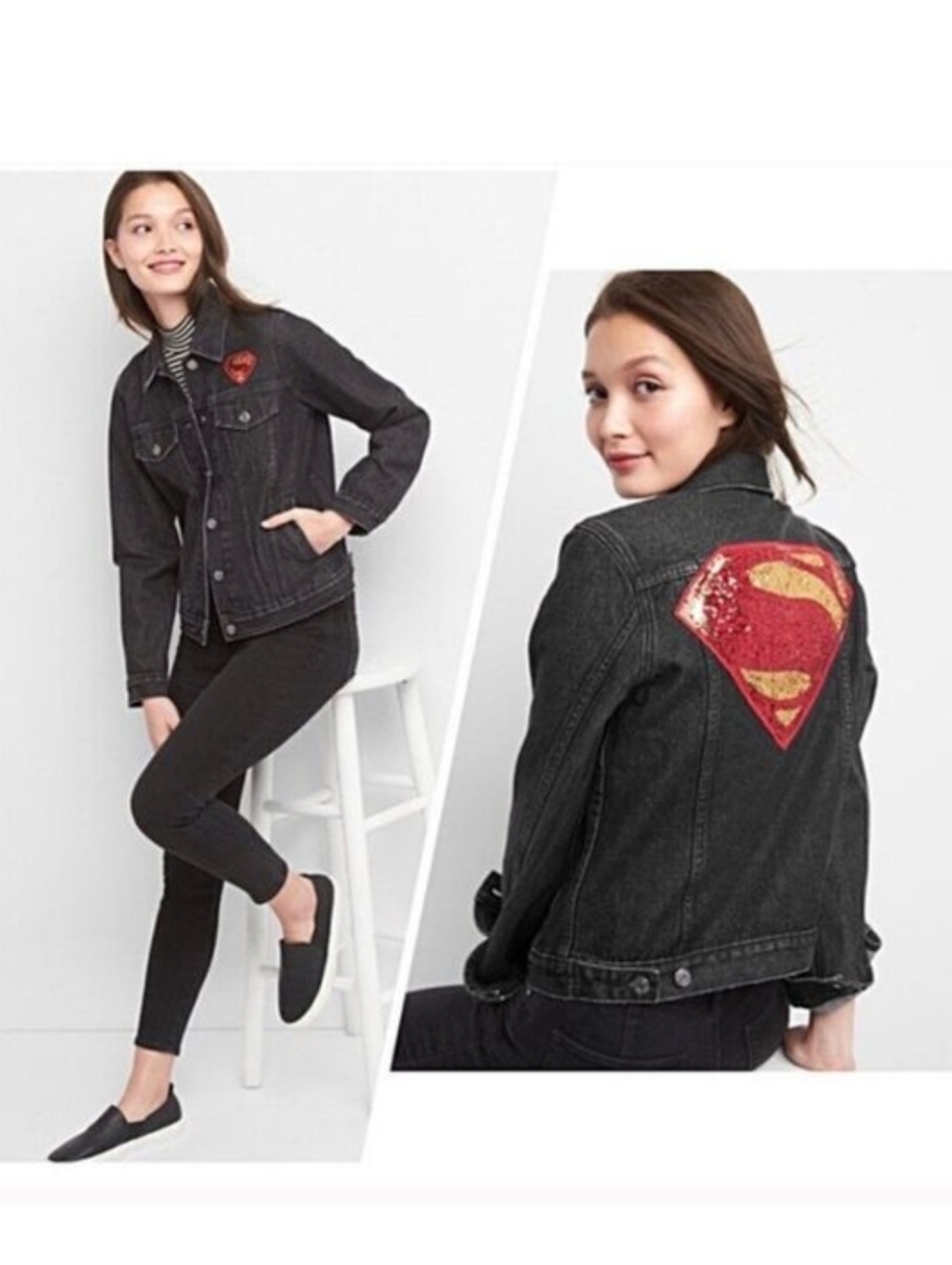 GAP Superman Sequin Black Denim Jacket